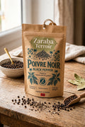 Zaraba Terroir premium whole black peppercorns in a kraft pouch